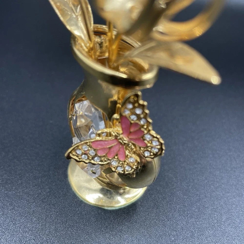 Matashi 24K Gold Plated Crystal Studded Tulip‎ Flower Bouquet Butterfly in Vase